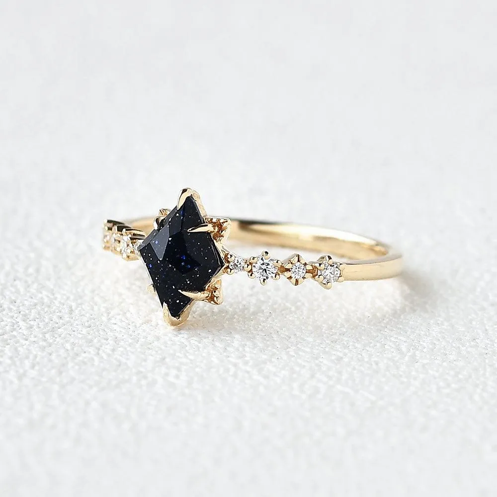 Blue Sandstone Art-Deco Geometric Ring
