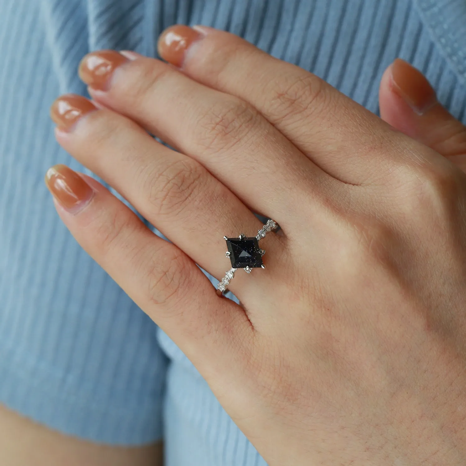 Blue Sandstone Art-Deco Geometric Ring