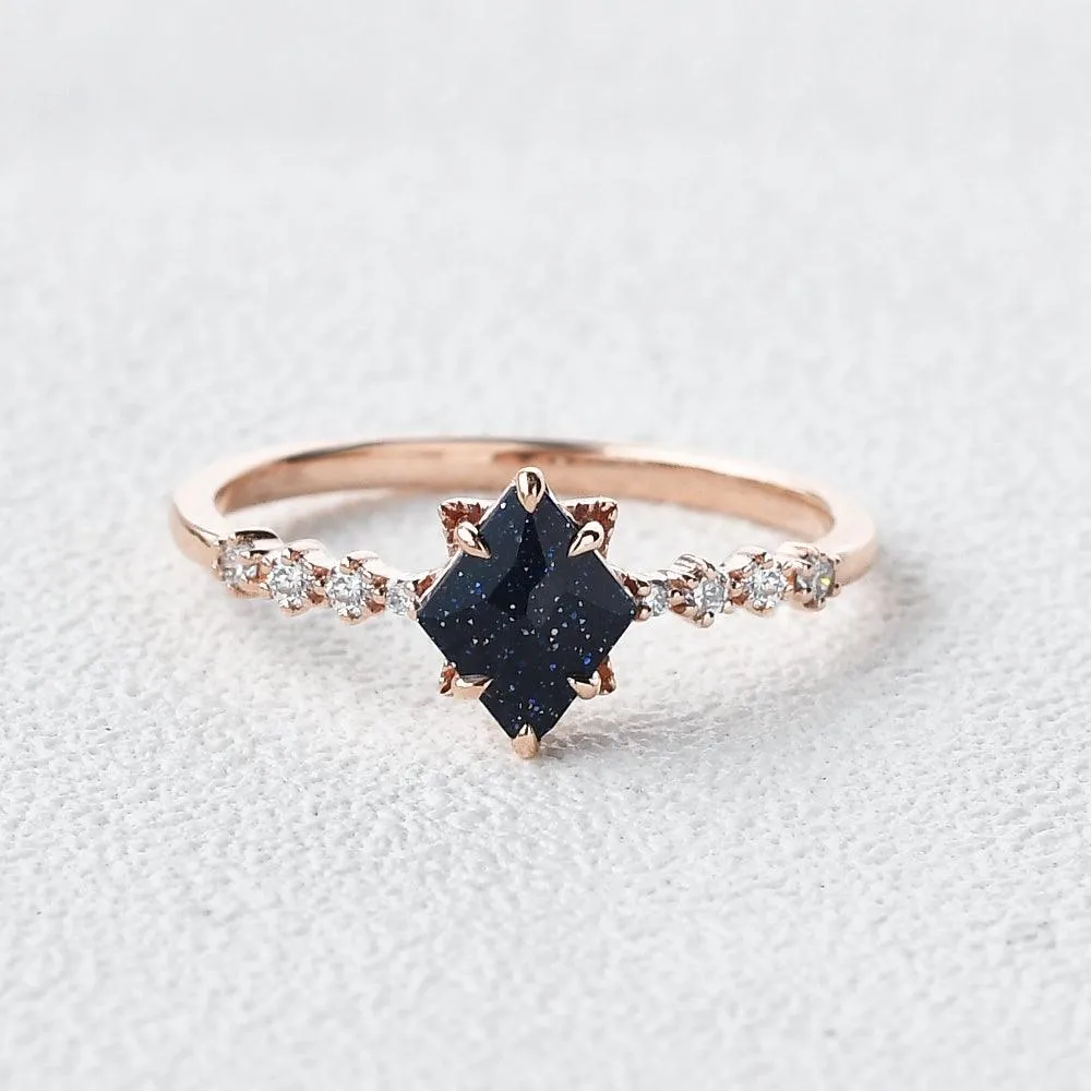 Blue Sandstone Art-Deco Geometric Ring