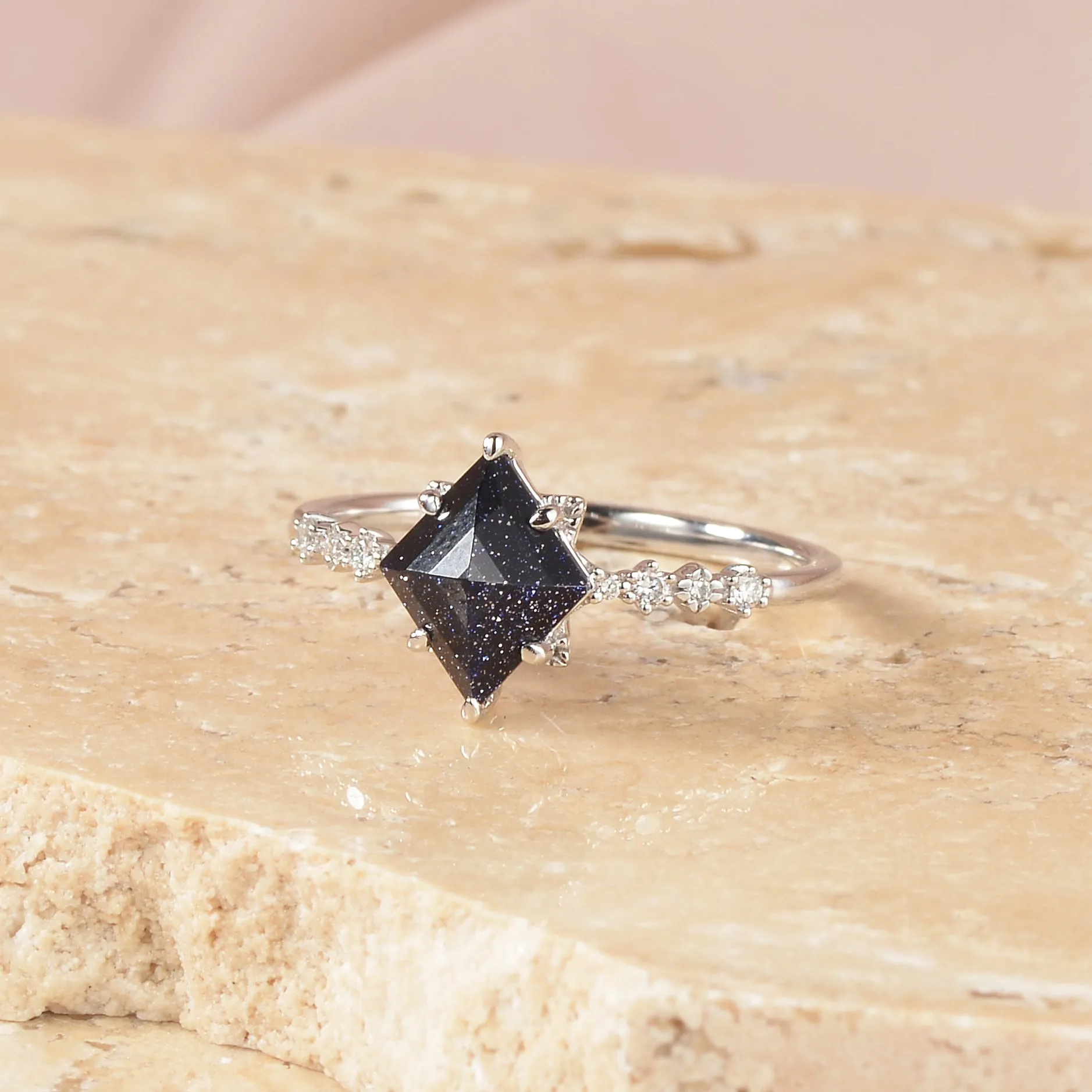 Blue Sandstone Art-Deco Geometric Ring