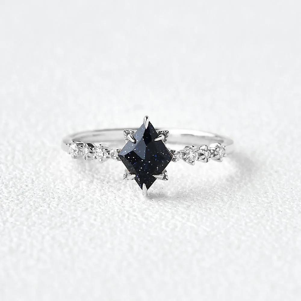 Blue Sandstone Art-Deco Geometric Ring