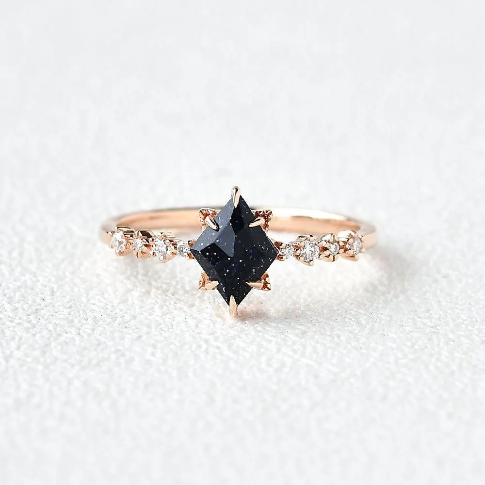 Blue Sandstone Art-Deco Geometric Ring
