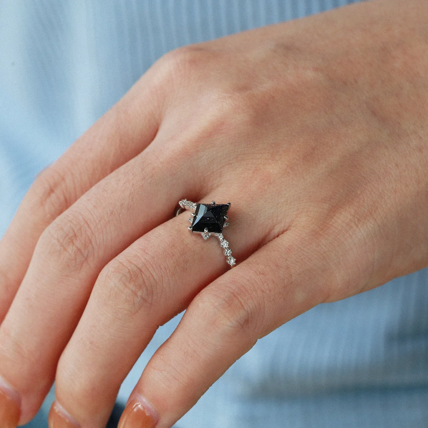 Blue Sandstone Art-Deco Geometric Ring