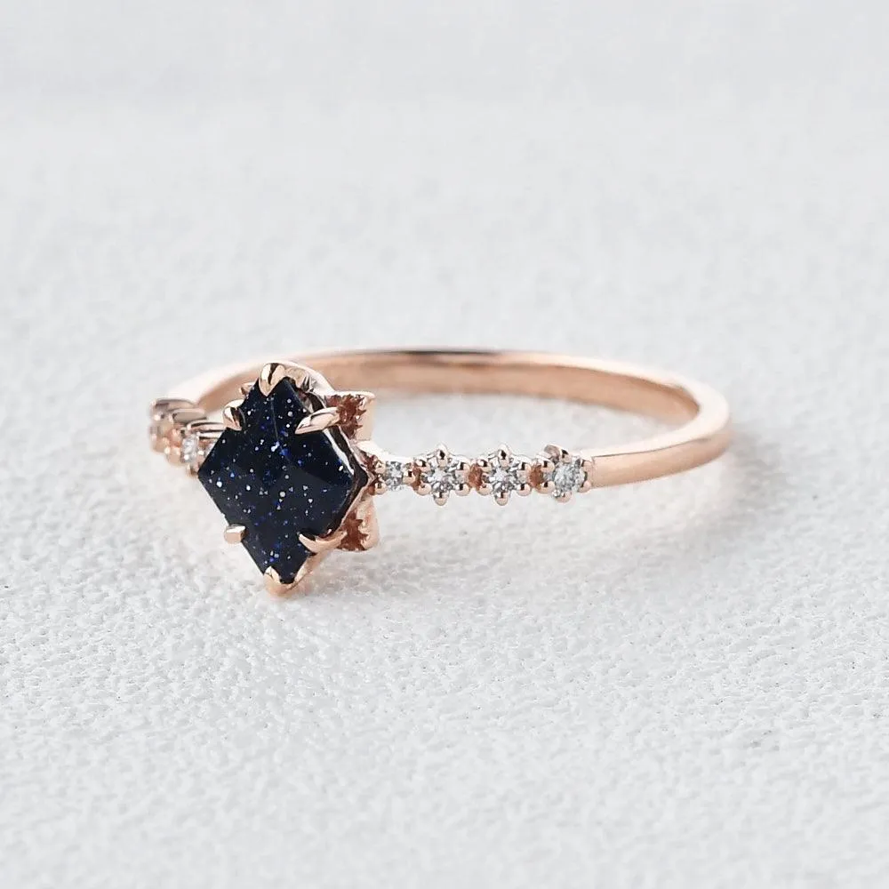 Blue Sandstone Art-Deco Geometric Ring