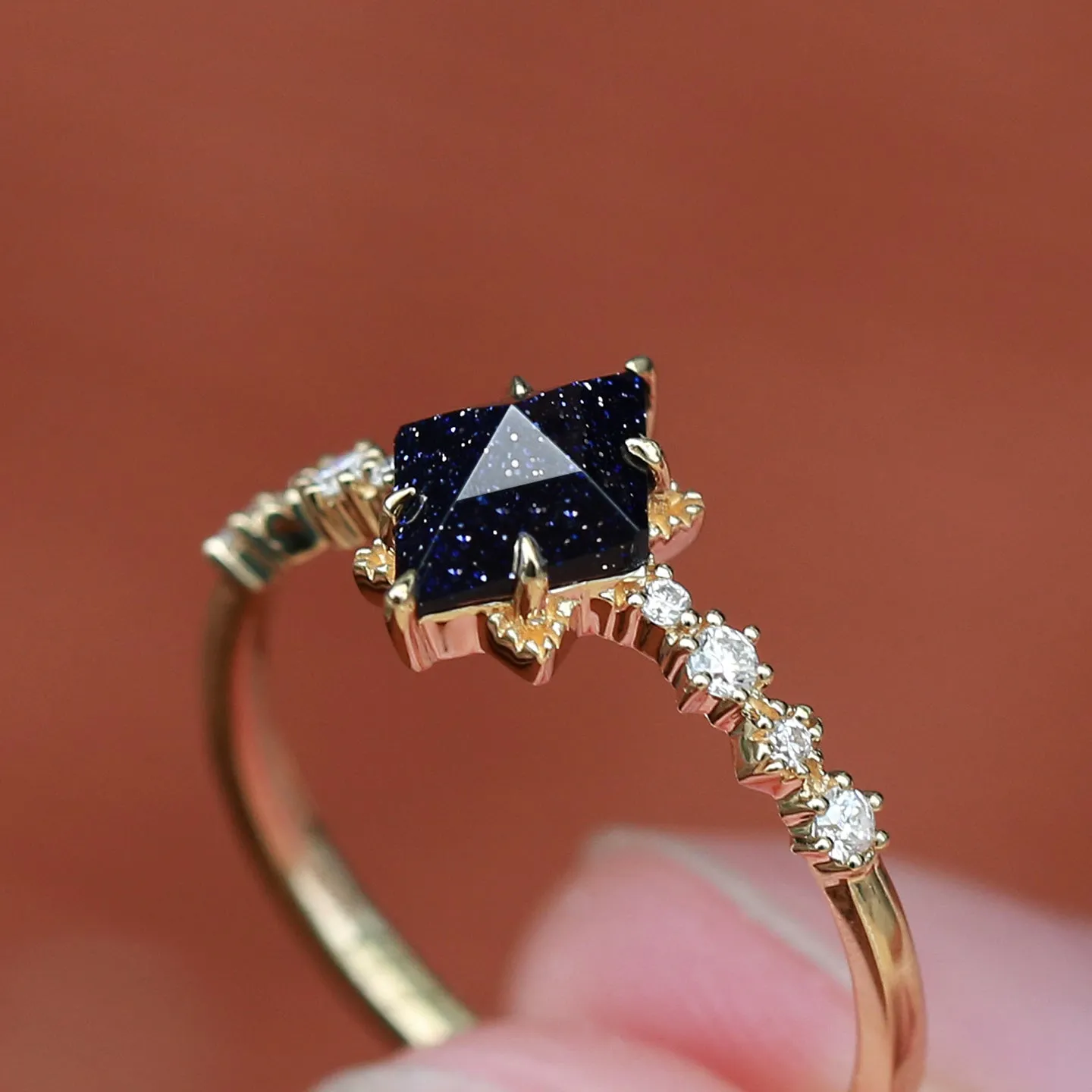 Blue Sandstone Art-Deco Geometric Ring