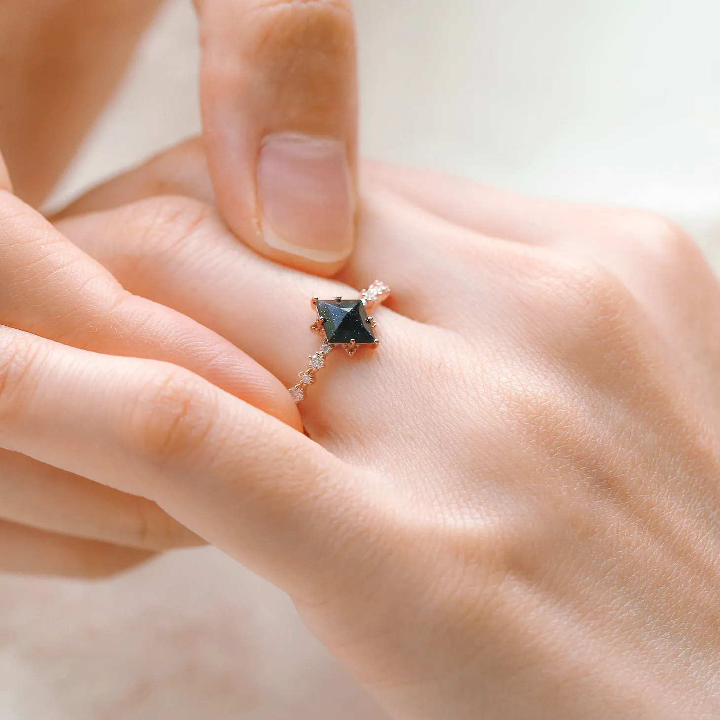 Blue Sandstone Art-Deco Geometric Ring
