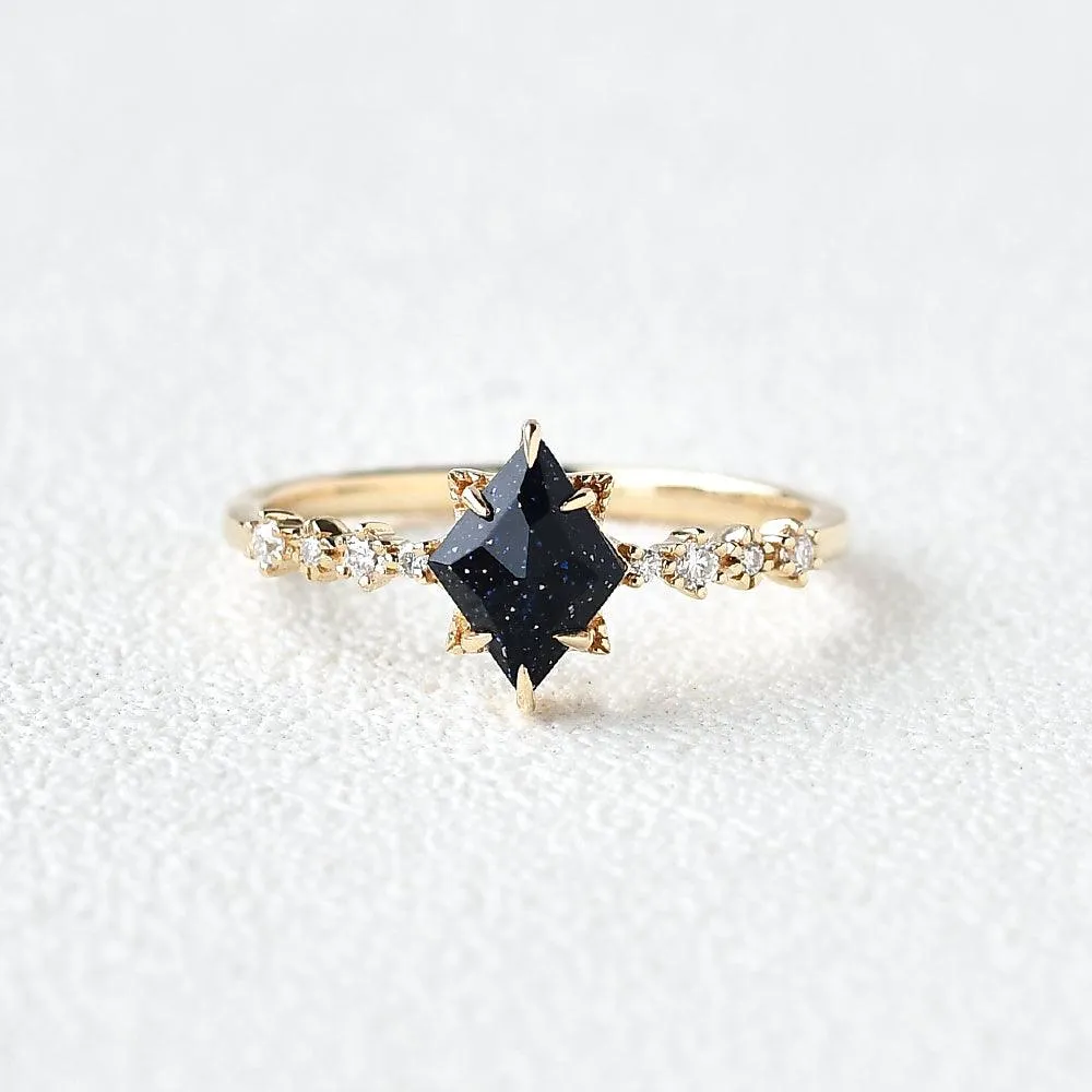 Blue Sandstone Art-Deco Geometric Ring