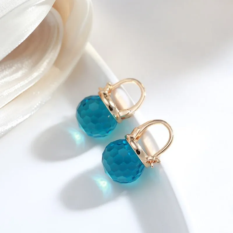 Blue Zircon Stud Earrings for Women Party Wedding Jewelry