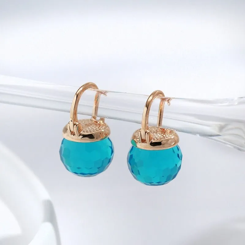 Blue Zircon Stud Earrings for Women Party Wedding Jewelry