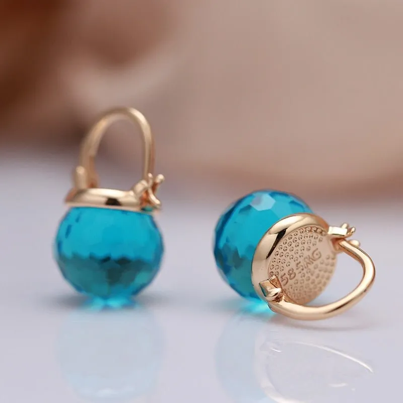 Blue Zircon Stud Earrings for Women Party Wedding Jewelry