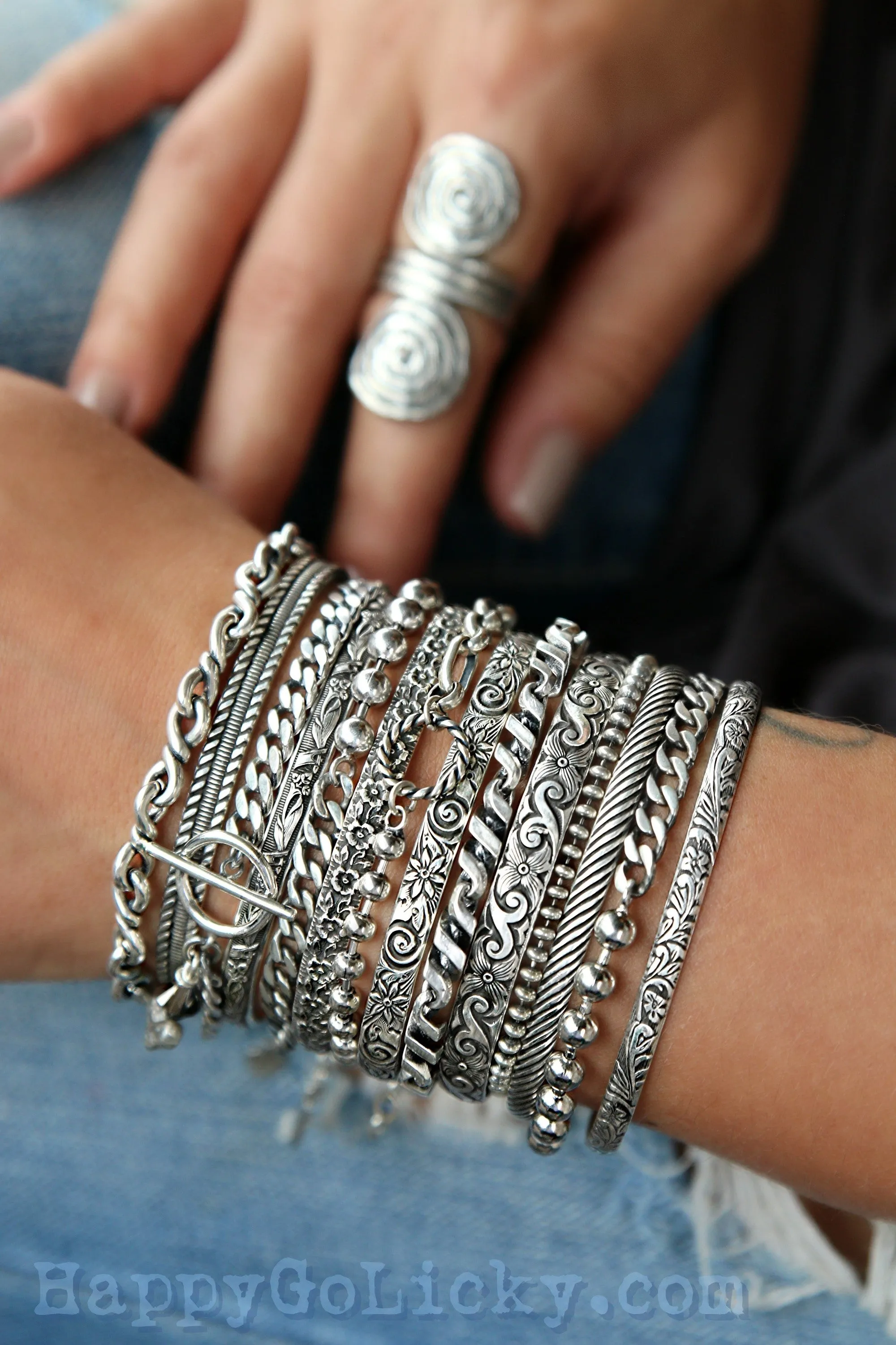 Boho Stacking Sterling Silver Bracelets