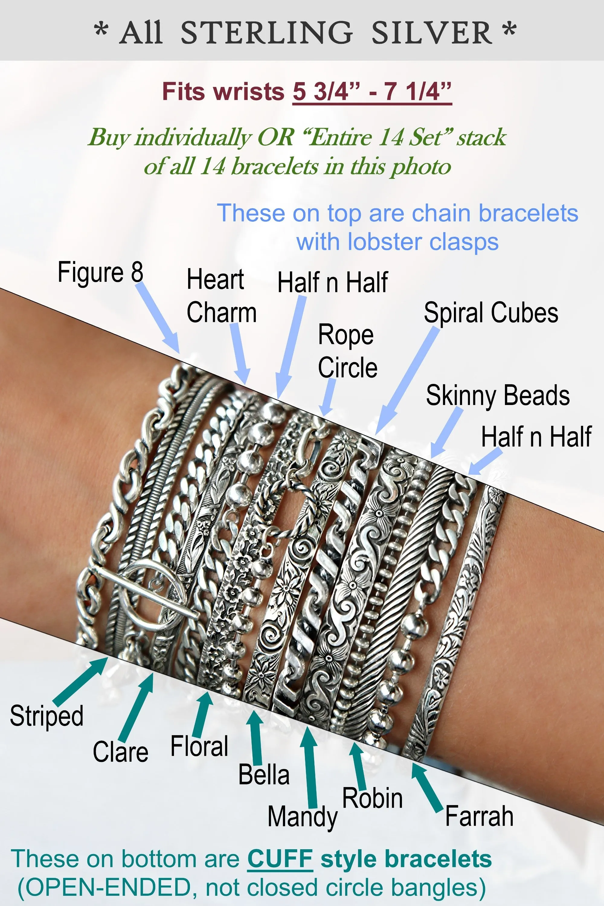 Boho Stacking Sterling Silver Bracelets