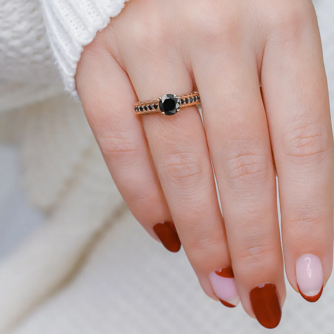 Bow-Tie Art Deco Natural Black & White Round Diamond Ring