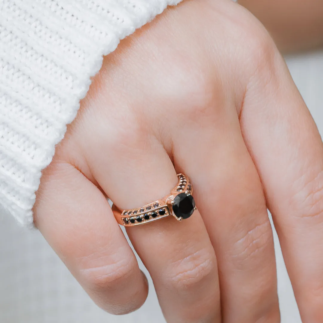Bow-Tie Art Deco Natural Black & White Round Diamond Ring