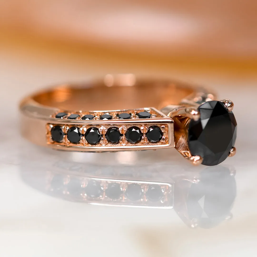 Bow-Tie Art Deco Natural Black & White Round Diamond Ring