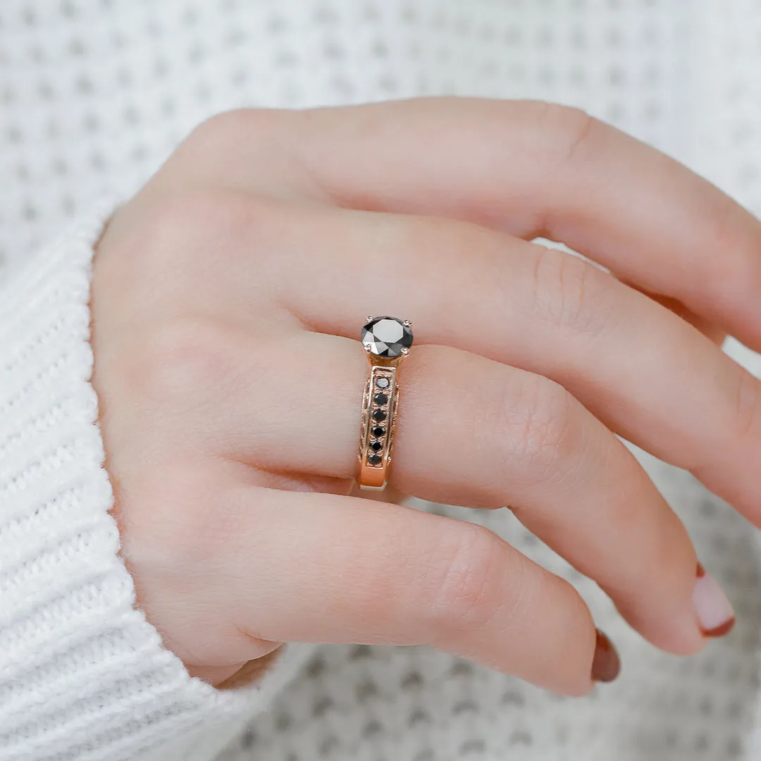 Bow-Tie Art Deco Natural Black & White Round Diamond Ring