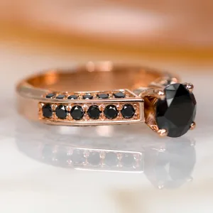 Bow-Tie Art Deco Natural Black & White Round Diamond Ring