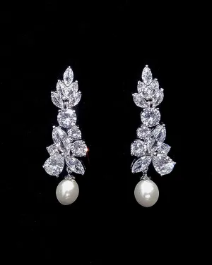 Bridal earrings - Old Hollywood glam crystal with pearl drop - Christie by Stephanie Browne