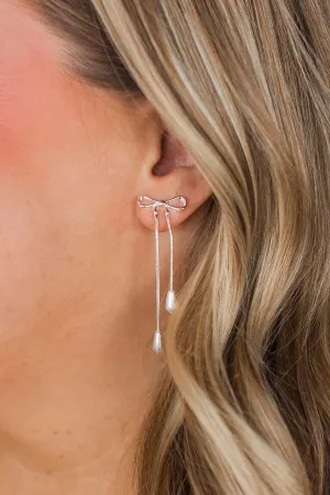 Brilliant Bow Tie Dangle Earrings- Silver