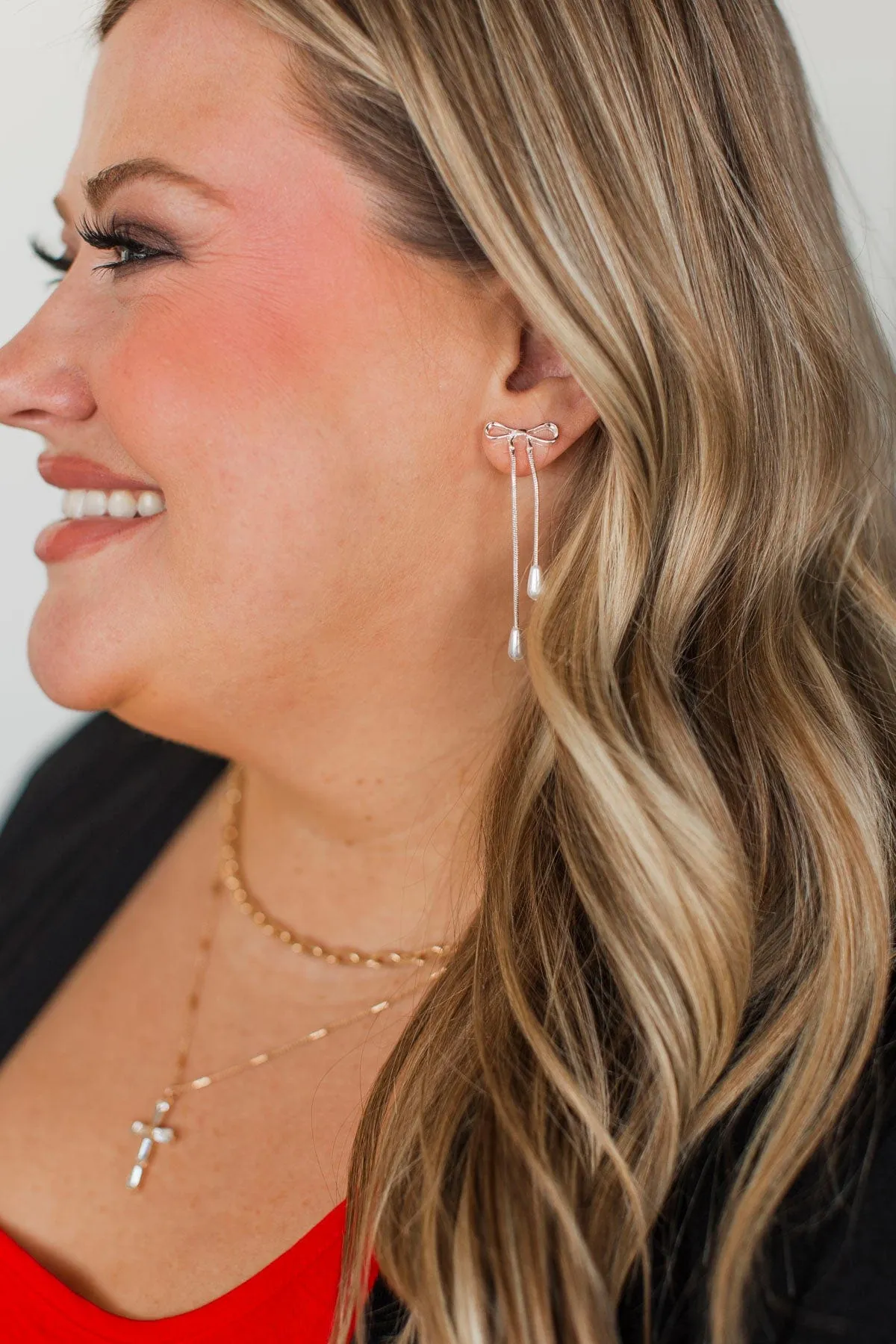 Brilliant Bow Tie Dangle Earrings- Silver