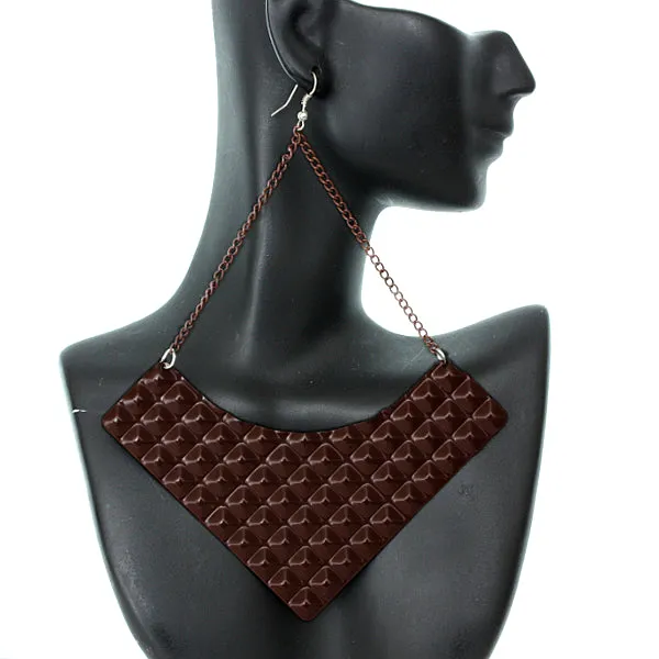 Brown Large Pyramid Textured Chain Earrings