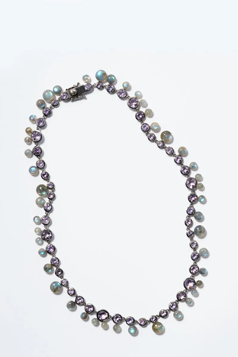 Bubble Tiered Rivière Necklace - Rose of France & Labradorite