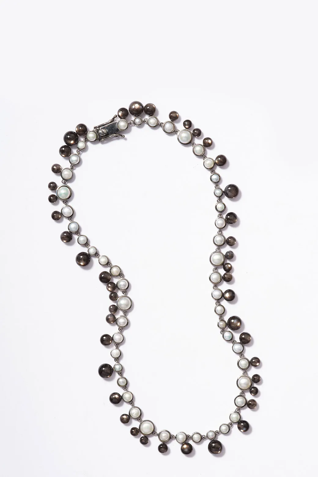 Bubble Tiered Rivière Necklace - White Pearl & Black Sheen Moonstone