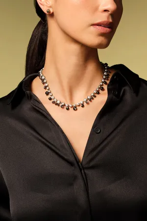 Bubble Tiered Rivière Necklace - White Pearl & Black Sheen Moonstone