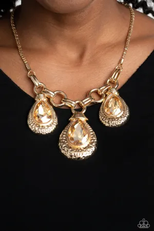 Built Beacon - Gold - Oversized Gem Paparazzi Short Statement Necklace