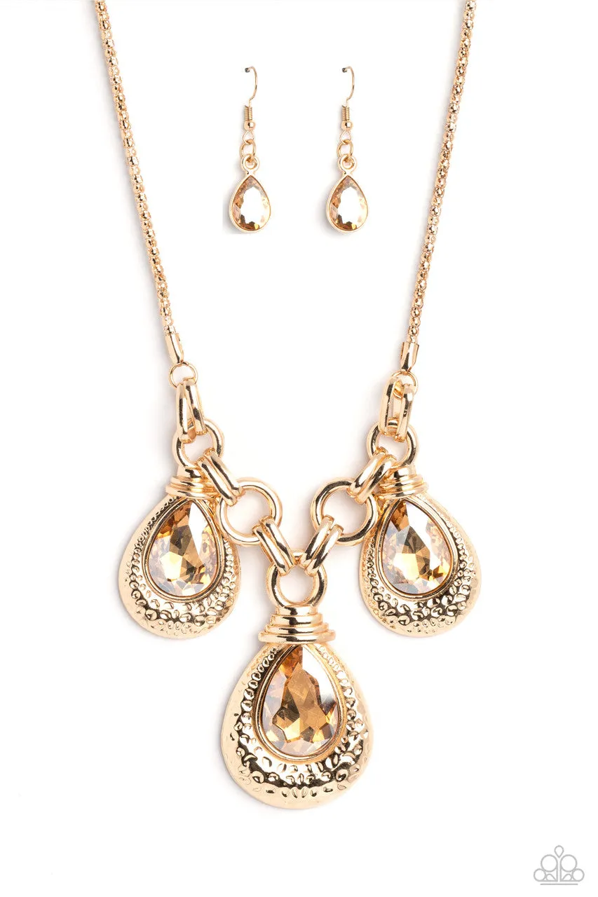 Built Beacon - Gold - Oversized Gem Paparazzi Short Statement Necklace