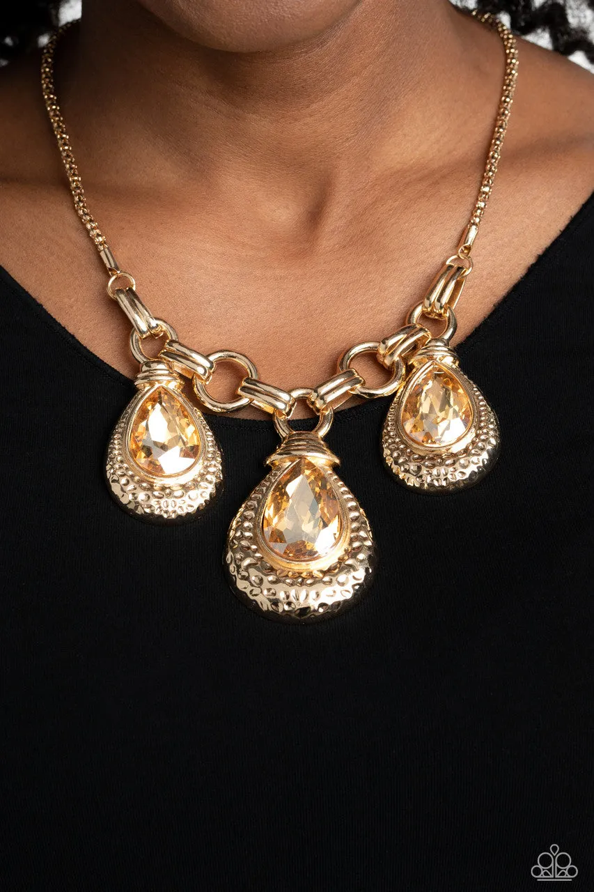 Built Beacon - Gold - Oversized Gem Paparazzi Short Statement Necklace