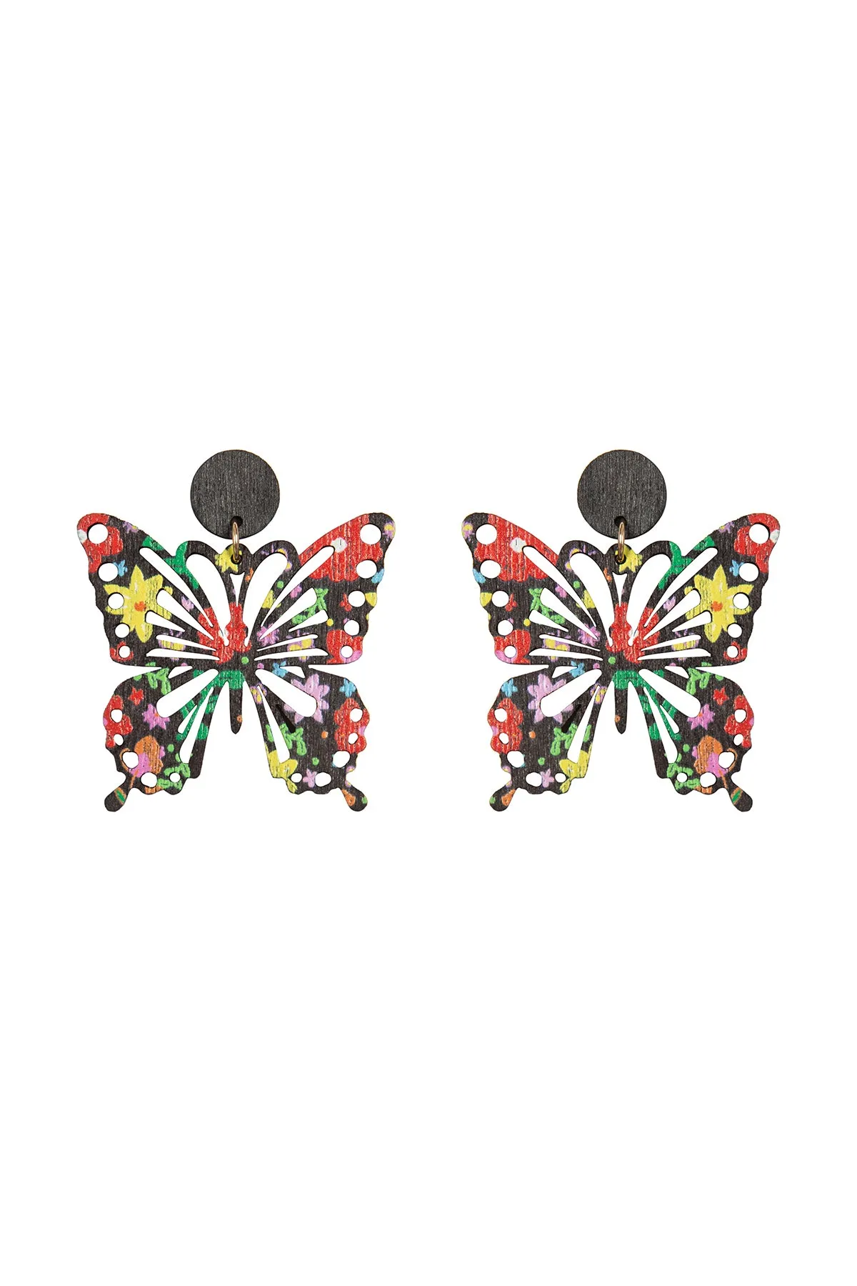 BUTTERFLY SHAPE WOOD PRINT DANGLE EARRINGS