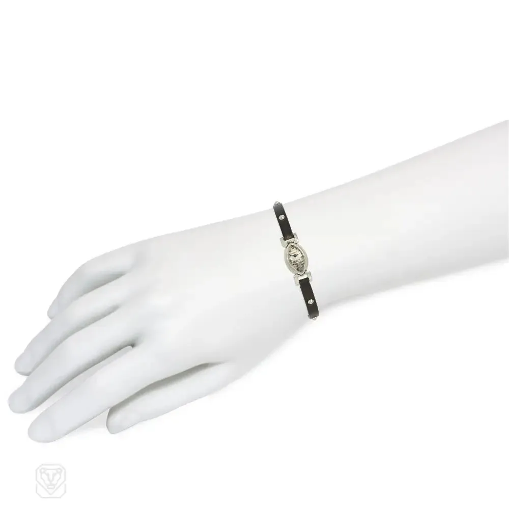 Cartier, France "Amande" navette-shaped Art Deco watch
