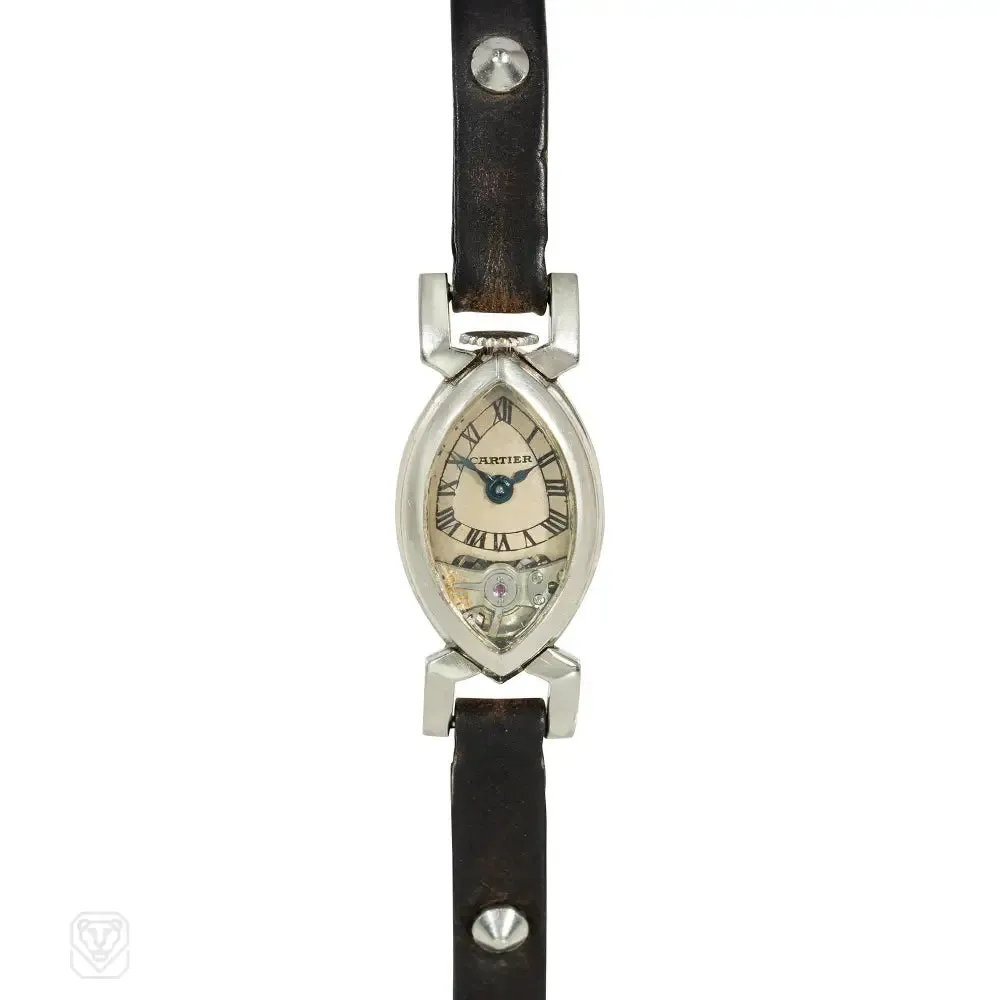 Cartier, France "Amande" navette-shaped Art Deco watch