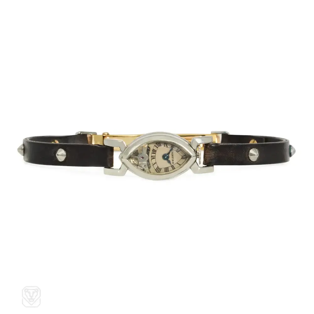 Cartier, France "Amande" navette-shaped Art Deco watch