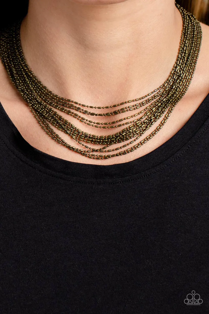 Cascading Chains - Brass - Tiered Chain Paparazzi Short Necklace