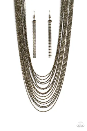 Cascading Chains - Brass - Tiered Chain Paparazzi Short Necklace