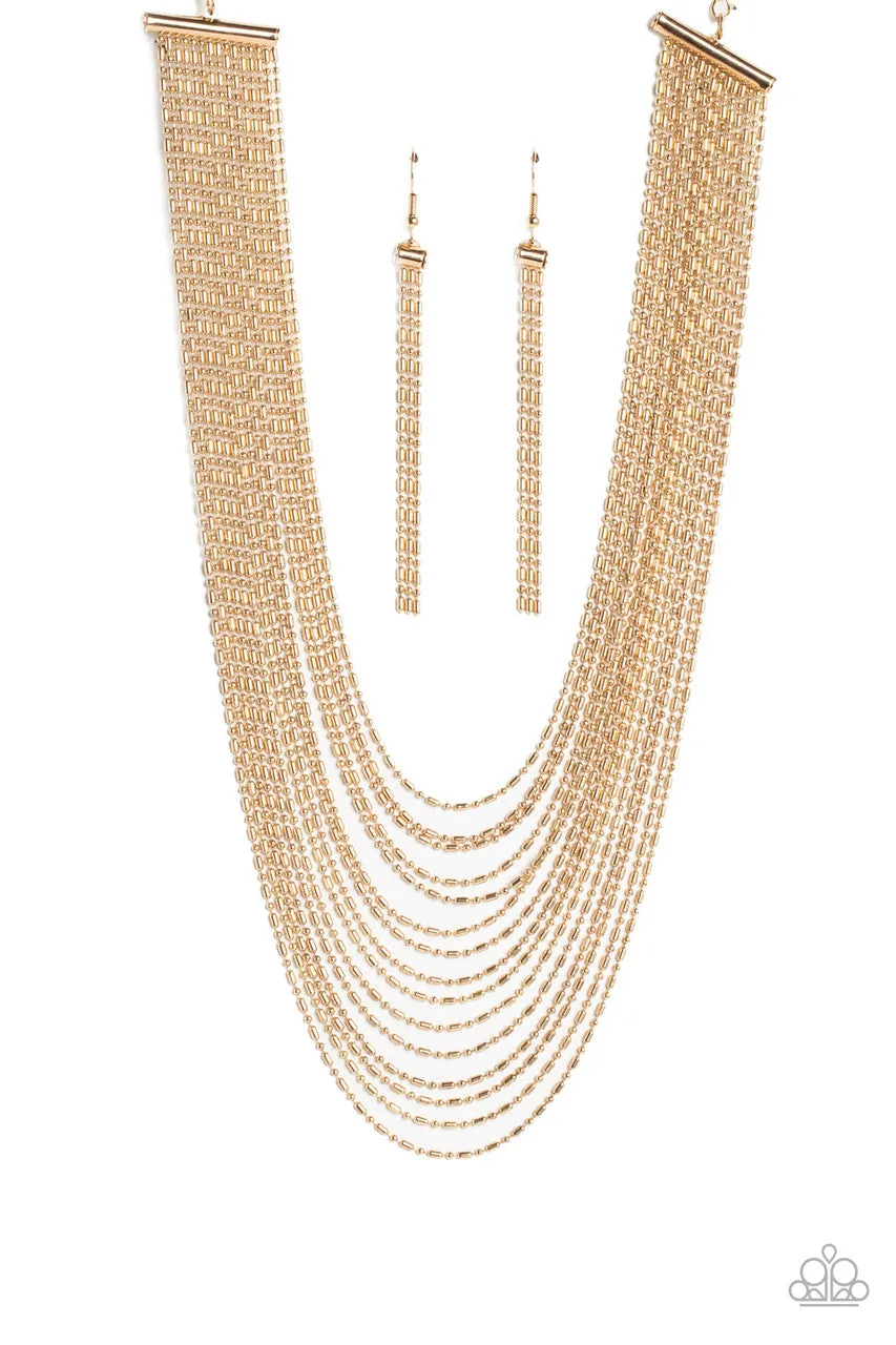 Cascading Chains - Gold - Tiered Chain Paparazzi Short Necklace