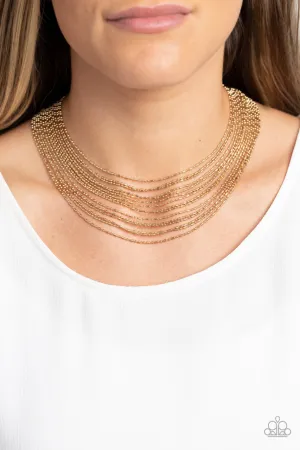 Cascading Chains - Gold - Tiered Chain Paparazzi Short Necklace