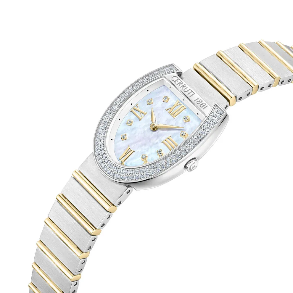 Cerruti Lerici Ladies MOP Dial Stainless Steel Silver Gold Plated Watch