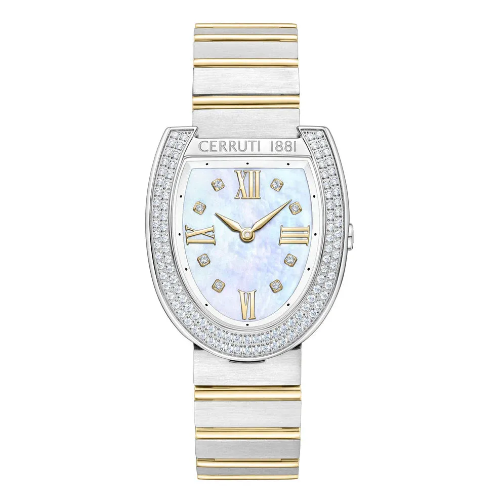 Cerruti Lerici Ladies MOP Dial Stainless Steel Silver Gold Plated Watch
