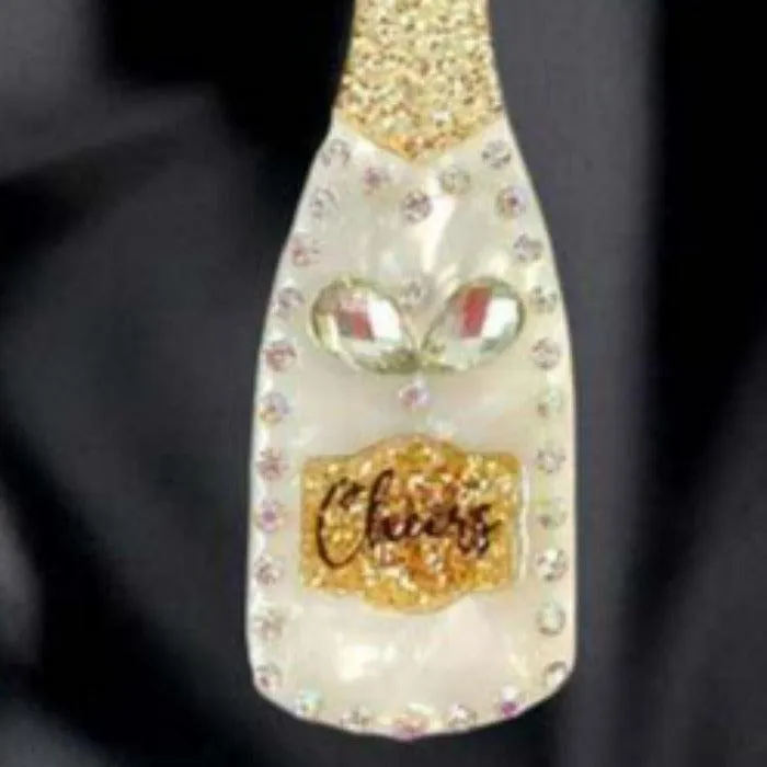 Champagne Bottle Rhinestone White Acetate Dangle Earrings