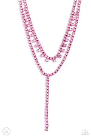 Champagne Night - Pink - Metallic White Rhinestone Tiered Paparazzi Choker Necklace