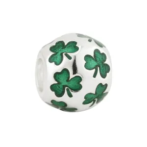 Charm Bead Green inlaid enamel Shamrock Sterling Silver.