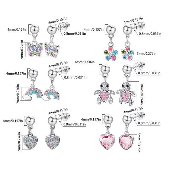 Children's, Teens' and Mothers' Earrings:  Hypoallergenic Surgical Steel Pink CZ Heart Dangles with Screw Backs