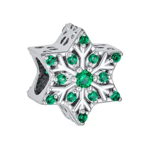 Christmas Charm Bead Green Crystal Snowflake for European Bracelet Silver