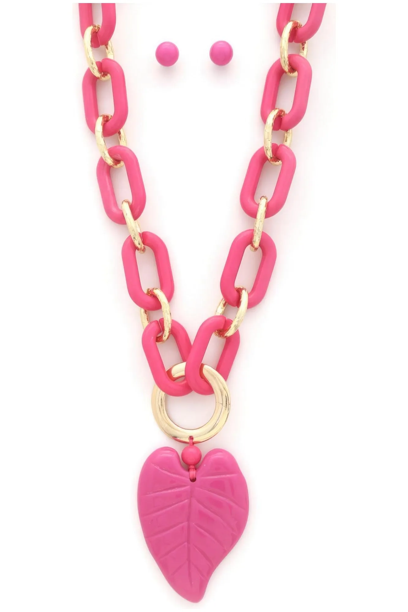 Chunky Color Acrylic Leaf Pendant Necklace