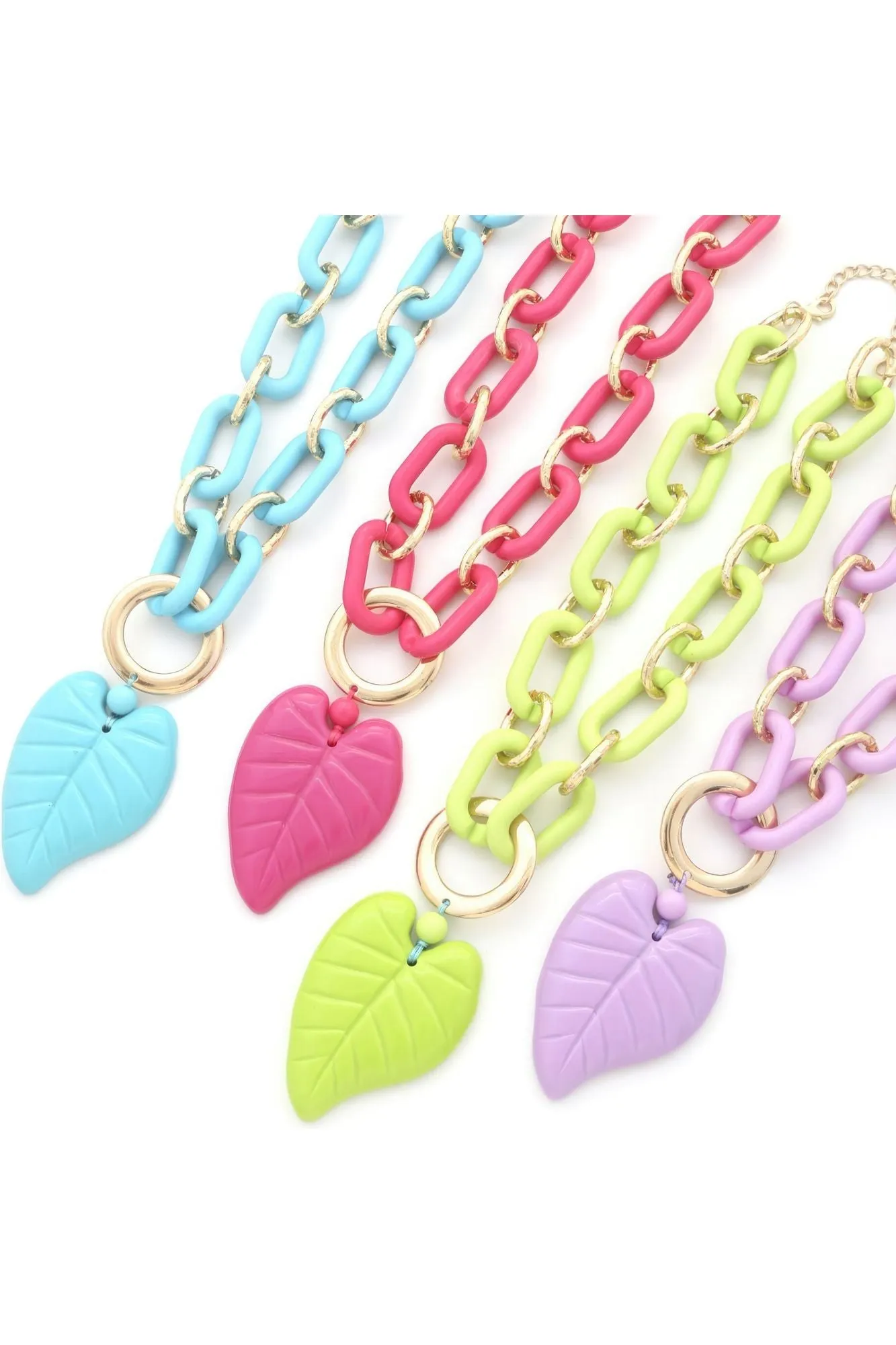 Chunky Color Acrylic Leaf Pendant Necklace
