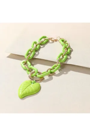 Chunky Color Acrylic Leaf Pendant Necklace