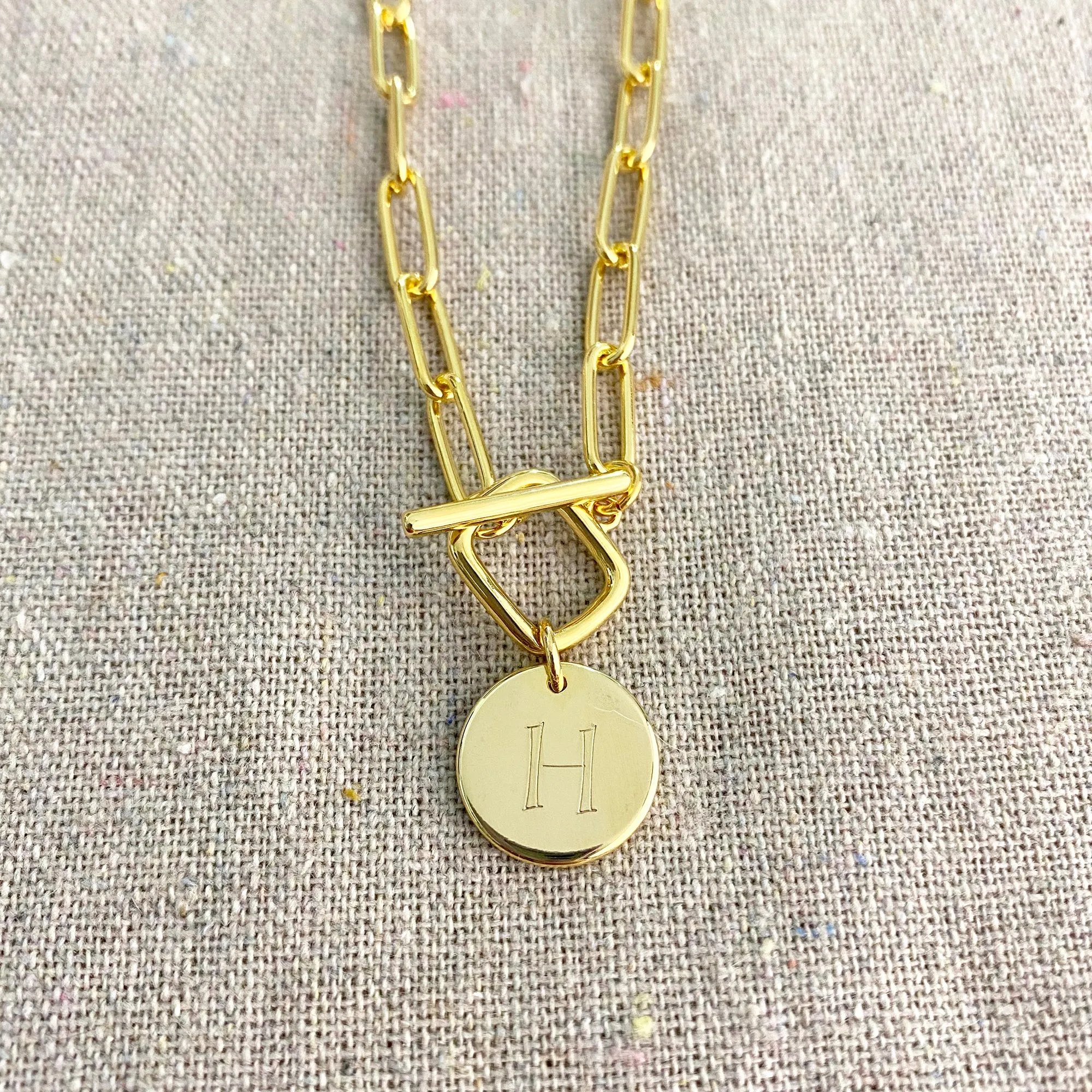 Chunky Paperclip Toggle Initial Necklace